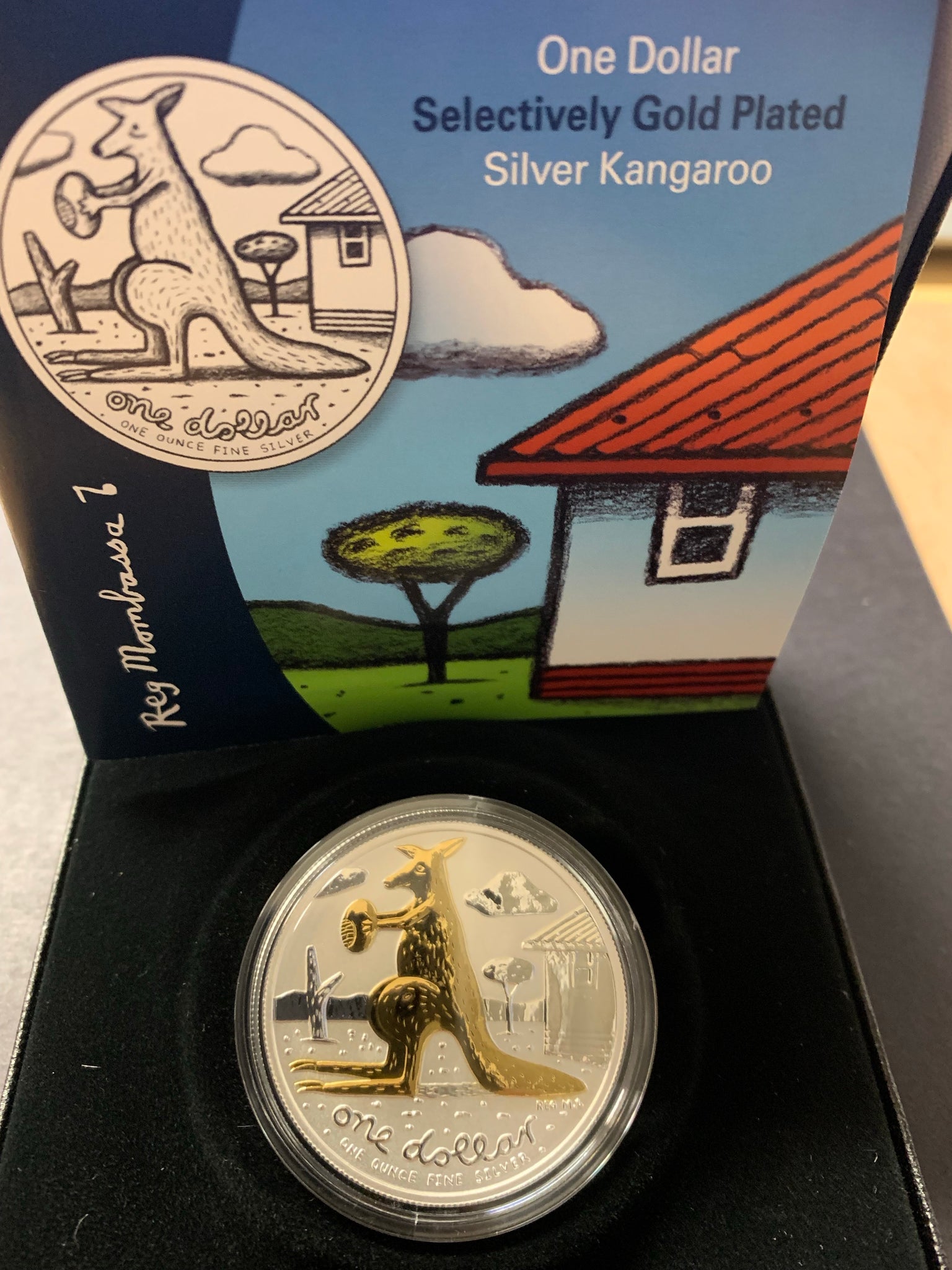 Australia 2008 Royal Australian Mint $1 Kangaroo Reg Mombassa design Gold Plated Ounce Silver Proof