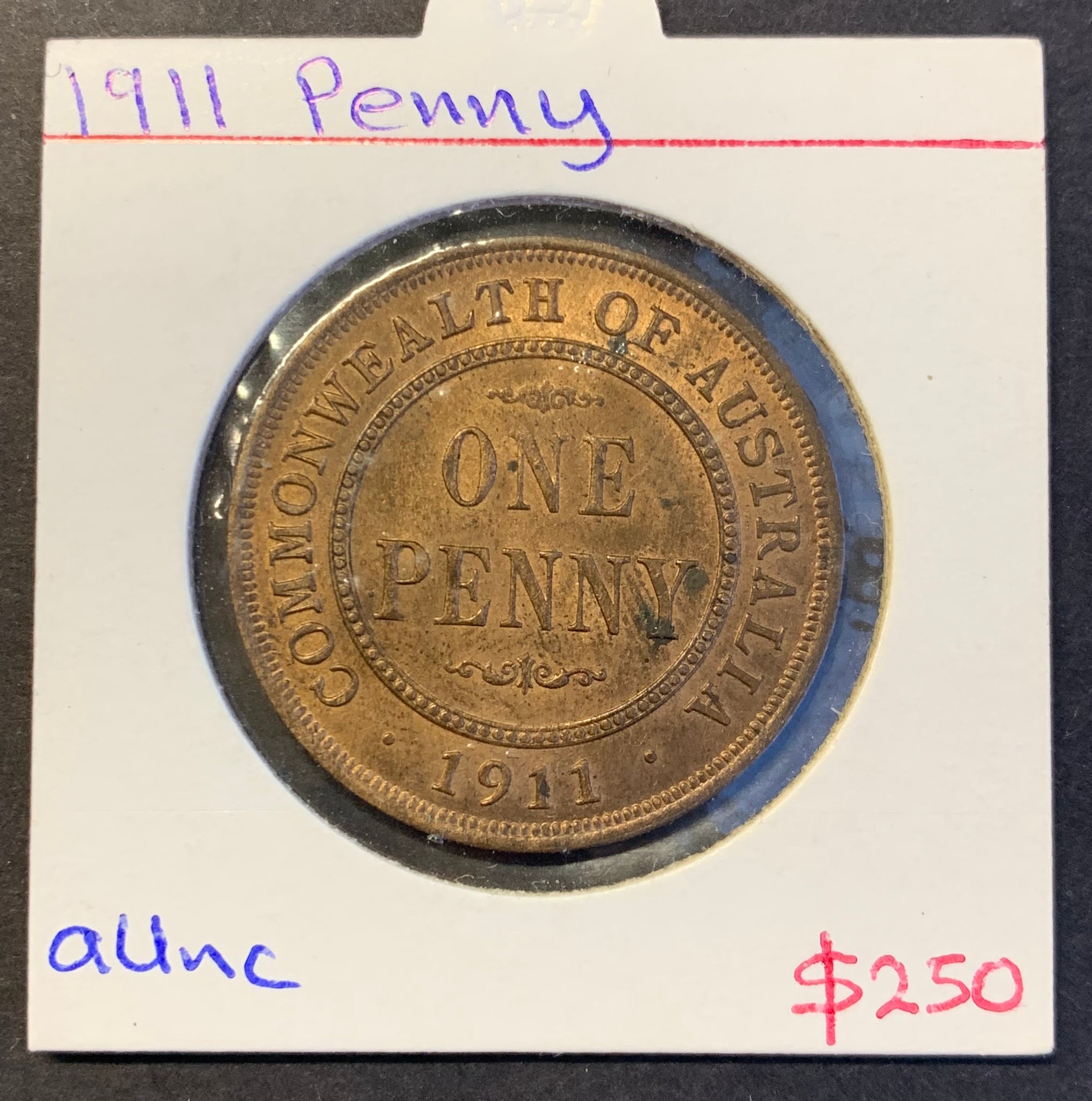 Australia 1911 Penny King George V coin aUnc Condition