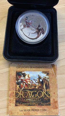 Tuvalu 2012 Perth Mint Coloured One Ounce St. George & The Dragon Silver Proof Coin