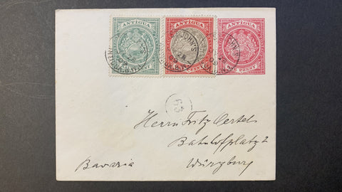 Antigua One Penny 1d Red Coat of Arms Envelope used St. John's to Bavaria  23/7/1909