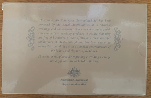 Australia 2006 Australian Wedding Coin Collection. Ideal Anniversary Gift.