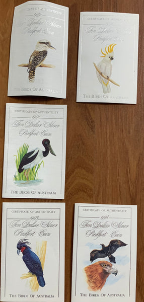 Australia 1989-1994 Royal Australian Mint Birds of Australia 6 x $10 Piedfort Proof Sterling Silver Coin Set