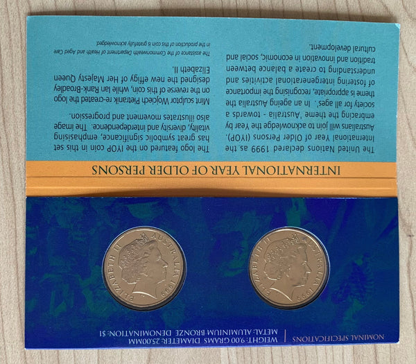 Australia 1999 $1 Last Anzacs & Older Persons Uncirculated 2 Coin folder