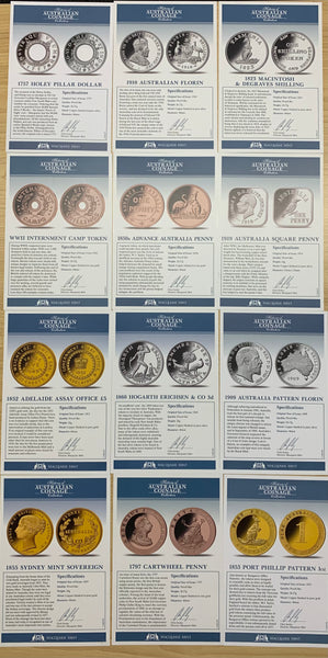 Macquarie Mint "The History of Australian Coinage" Set of 24 Medallions finished in various precious Metals