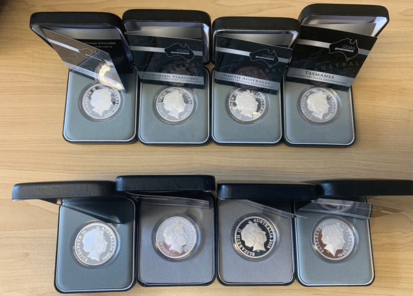 Australia 2006 - 2015 Royal Australian Mint Set of 8 $5 150 Years of State Government  Silver Proof Coin