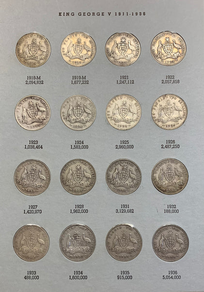 Australia 1910-63 Two Shillings 2/- Florin Collection Complete Inc. 1932 & Melbourne Centenary in Dansco Album