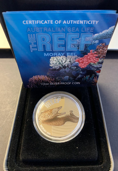 Australia 2010 Perth Mint 50c Australian Sea Life The Reef Moray Eel 1/2oz .999 Proof Silver Coin