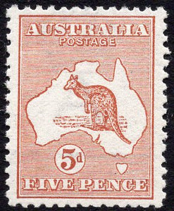 Australia SG 8 5d Chestnut Kangaroo 1st Watermark MUH Stamp