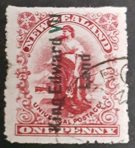 New Zealand King Edward Land One Penny Stamp Used