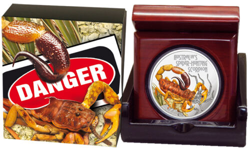 Tuvalu 2014 $1 Deadly and Dangerous Australian Spider Hunting Scorpion1oz 999 Silver Proof Coin Box Cert