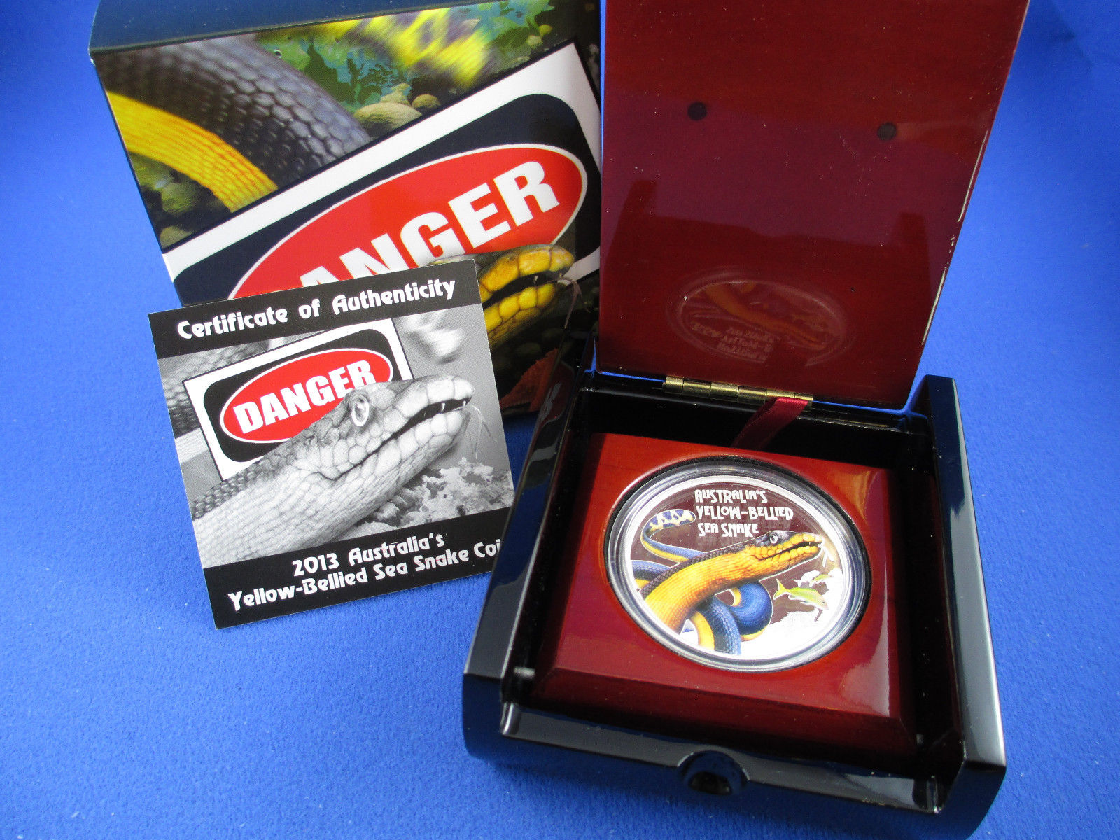 Tuvalu 2013 $1 Deadly and Dangerous Australian Yellow Bellied Sea Snake 1oz 999 Silver Proof Coin Box Cert