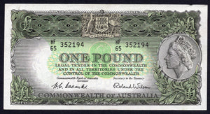 Australia Banknote 1953 R33L Last Prefix £1 One Pound Banknote Coombs/Wilson aVF