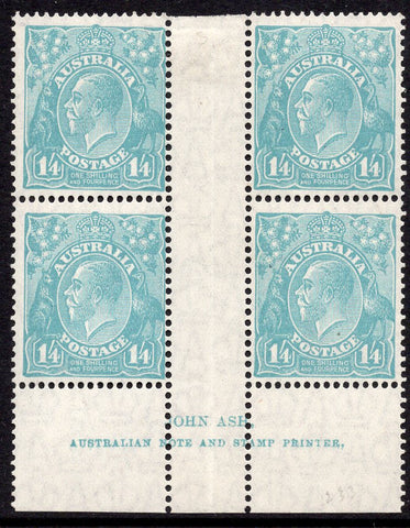 Australia SG 104  1/4 Dull Green Blue KGV Block of 4 Stamps MUH