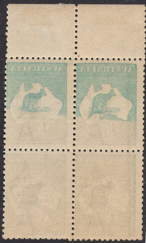 Australia SG 40 1/- One Shilling Kangaroo Block of 4 Stamps OFFSET Mint 3rd Watermark