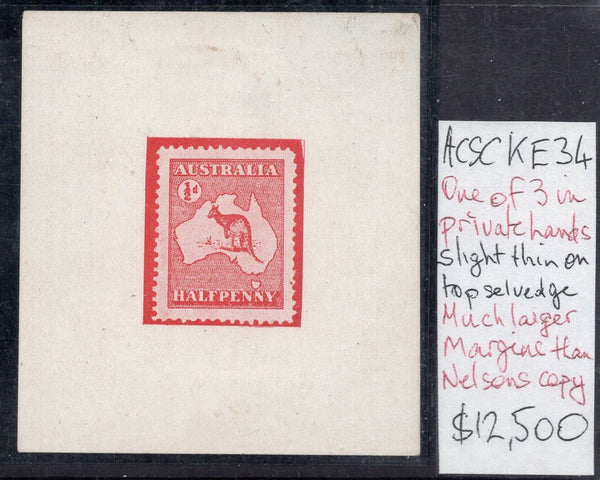 Australia ACSC KE34 Unissued ½d Red Kangaroo Photographic Proof