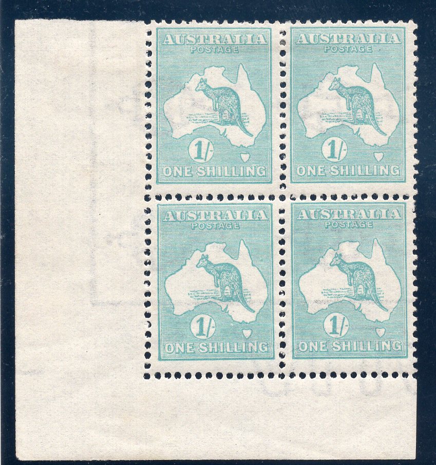 Australia SG 40ba 1/- One Shilling Kangaroo Block of 4 Mint Stamps Sideways Watermark