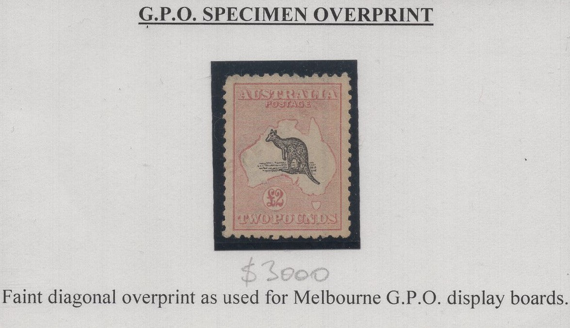 Australia SG 45 £2 Black & Rose Kangaroo 3rd Watermark GPO SPECIMEN Stamp