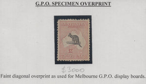 Australia SG 45 £2 Black & Rose Kangaroo 3rd Watermark GPO SPECIMEN Stamp