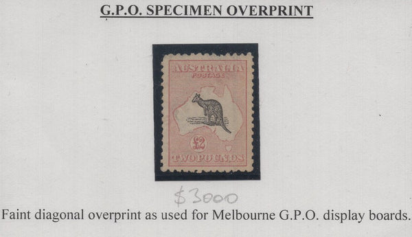 Australia SG 45 £2 Black & Rose Kangaroo 3rd Watermark GPO SPECIMEN Stamp