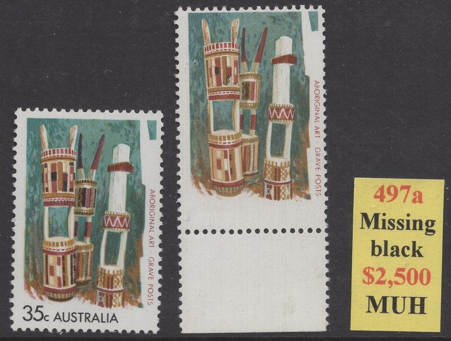 Australia SG 497a 1971 35c Aboriginal Art Missing Black Error Stamp MUH