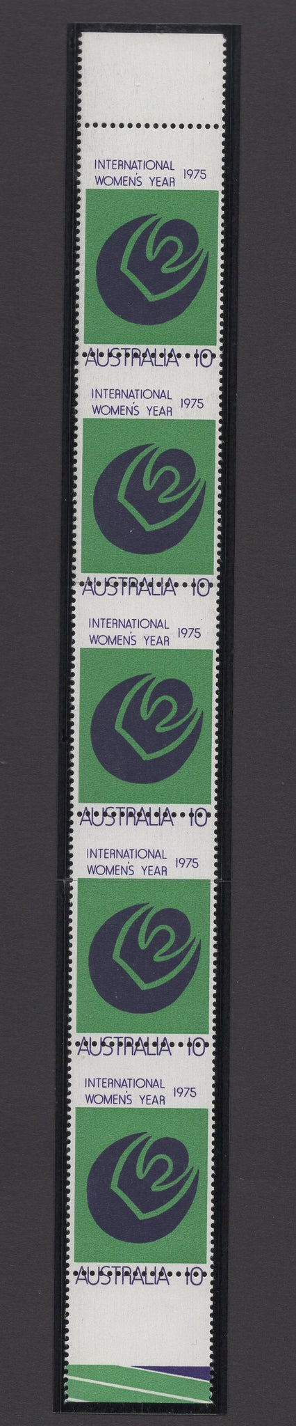 Australia 1975 10c Women's Year Missperforated Error Strip of 5 Stamps MUH