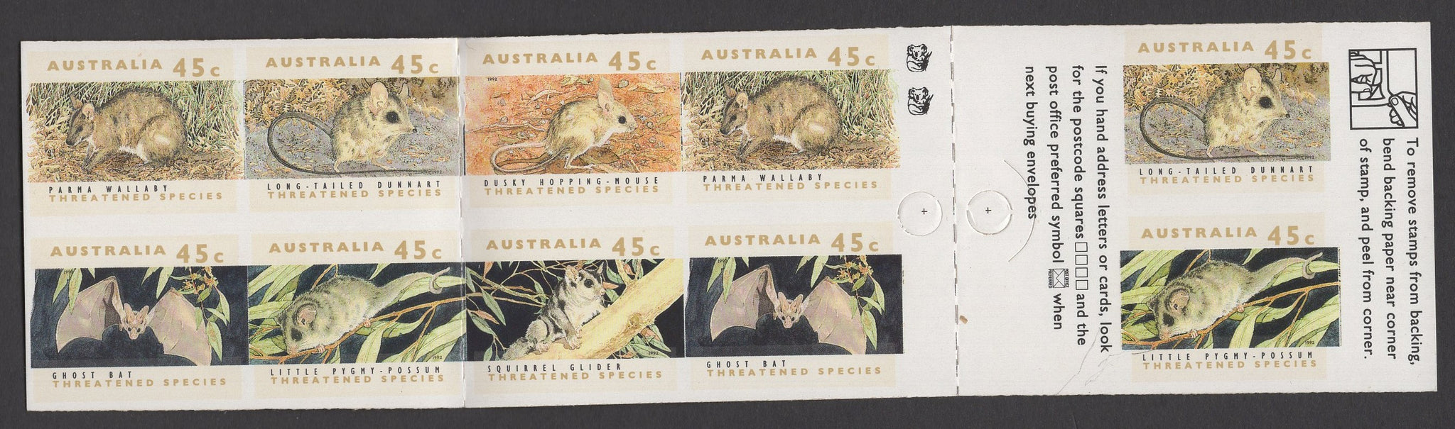 Australia 1992  $4.50 Threatened Species Stamp Booklet Imperef Error