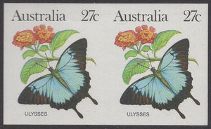 Australia 1982 27c Butterfly Imperf Pair Error Stamps MUH