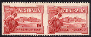 Australia SG 105a 1927 1½d Canberra Imperf Error Pair Stamps MLH