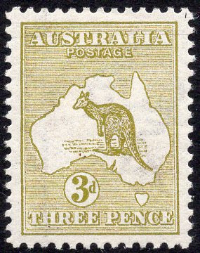 Australia SG 5c 3d Kangaroo Yellow Olive Die 1 First Watermark Stamp MUH