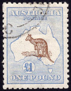 Australia SG 44c £1 Chestnut & Blue Kangaroo 3rd Watermark Stamp CTO