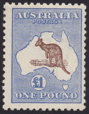 Australia SG 44 Choc Dull Blue £1 Kangaroo on Map Third Watermark MVLH