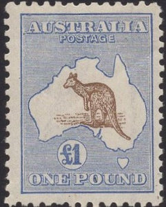 Australia SG 44 One Pound £1 Kangaroo Abnormally Pale Shade MLH